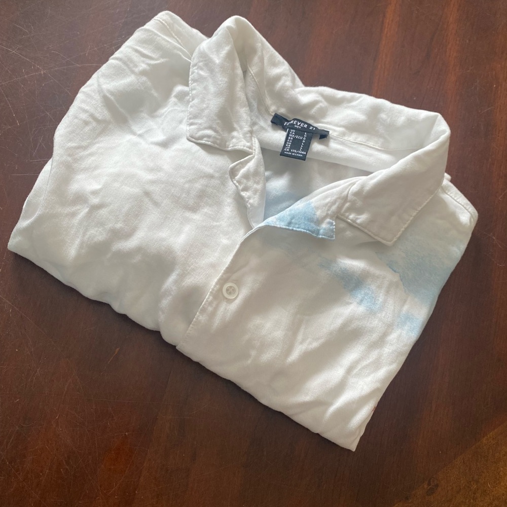 Forever 21 White Short-Sleeve Scenic Print Button-Down Shirt - Picture 5 of 5
